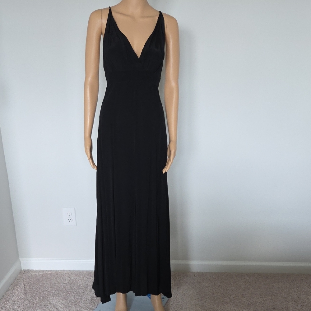 Reformation Black Spaghetti Strap V-Neck Maxi Gown